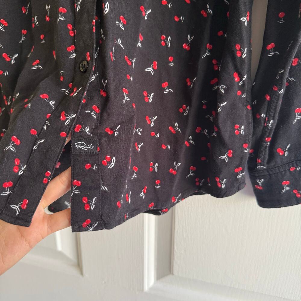Rails Black Cherry Print Long Sleeve Button-Down … - image 5
